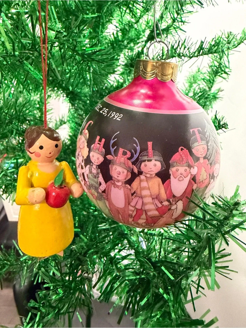 Hallmark Teacher Christmas Bauble Ornament Set Of 2 Glass Wood 1992 Classroom